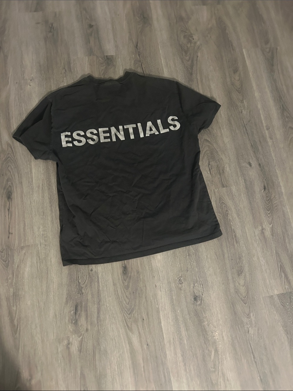ESSENTIALS Black Short Sleeve Tee with White Back Logo
